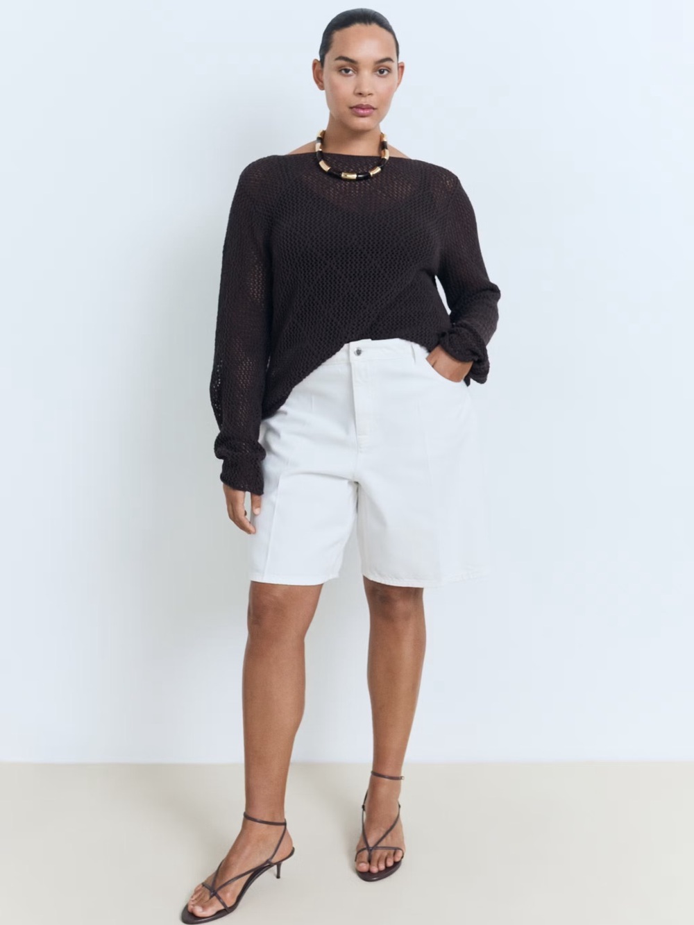 NWT Mango High-Waist Straight-Fit White Denim Shorts | Size 14
